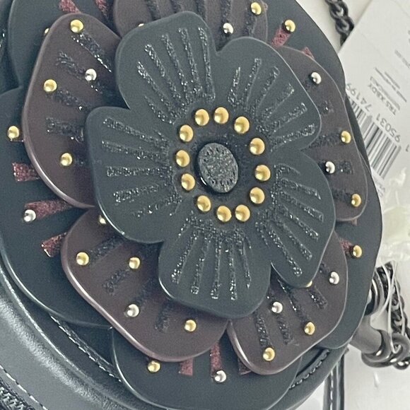 Coach Tea Rose Crossbody CE782 Small Round Leather Chain Shoulder Strap Floral - Picture 7 of 14